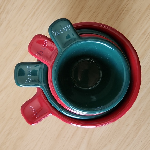 Pfaltzgraff Ceramic Measuring Cups Nested Red and Green - Picture 3 of 5